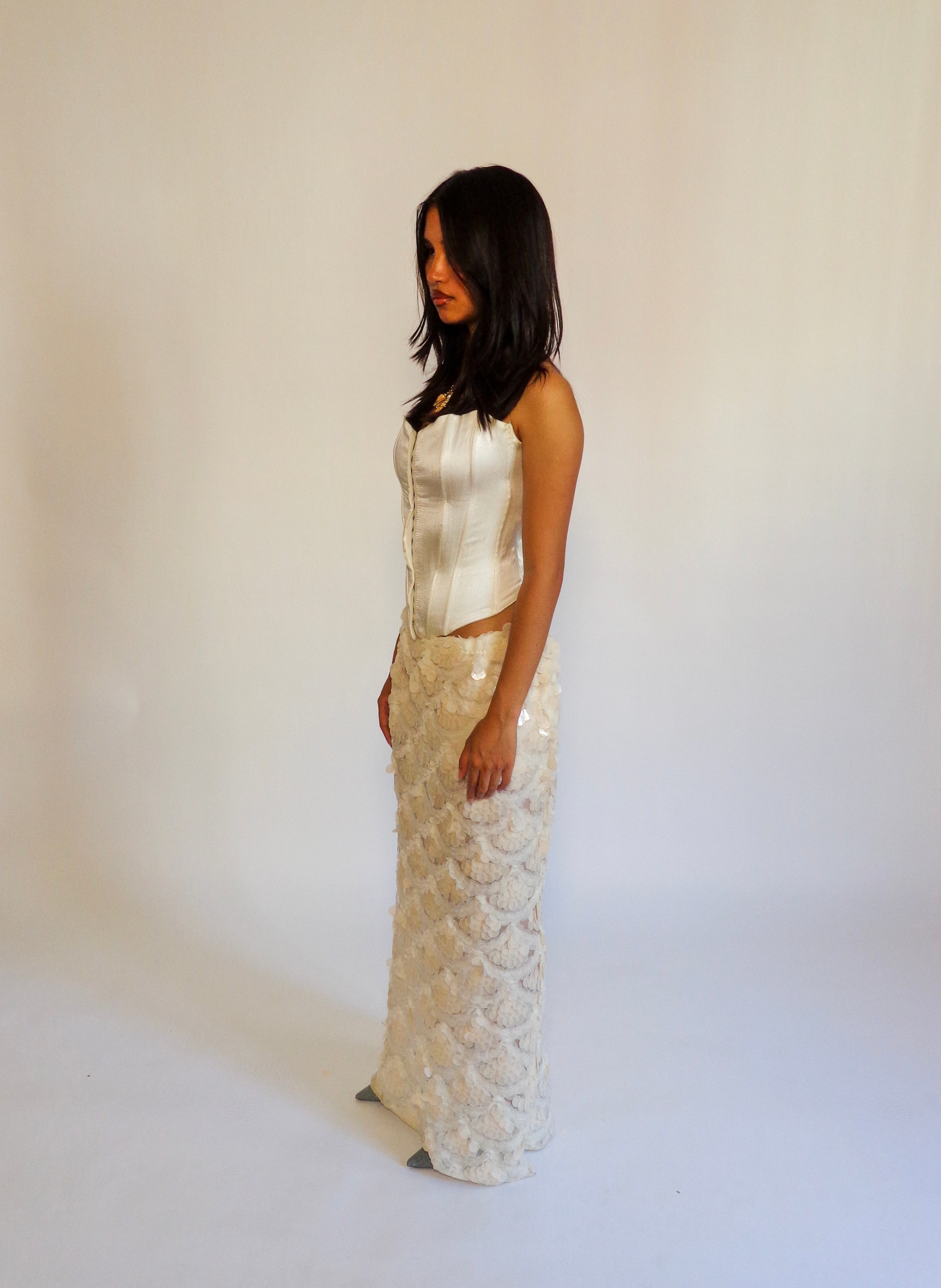 Sequin Scallop Maxi Skirt