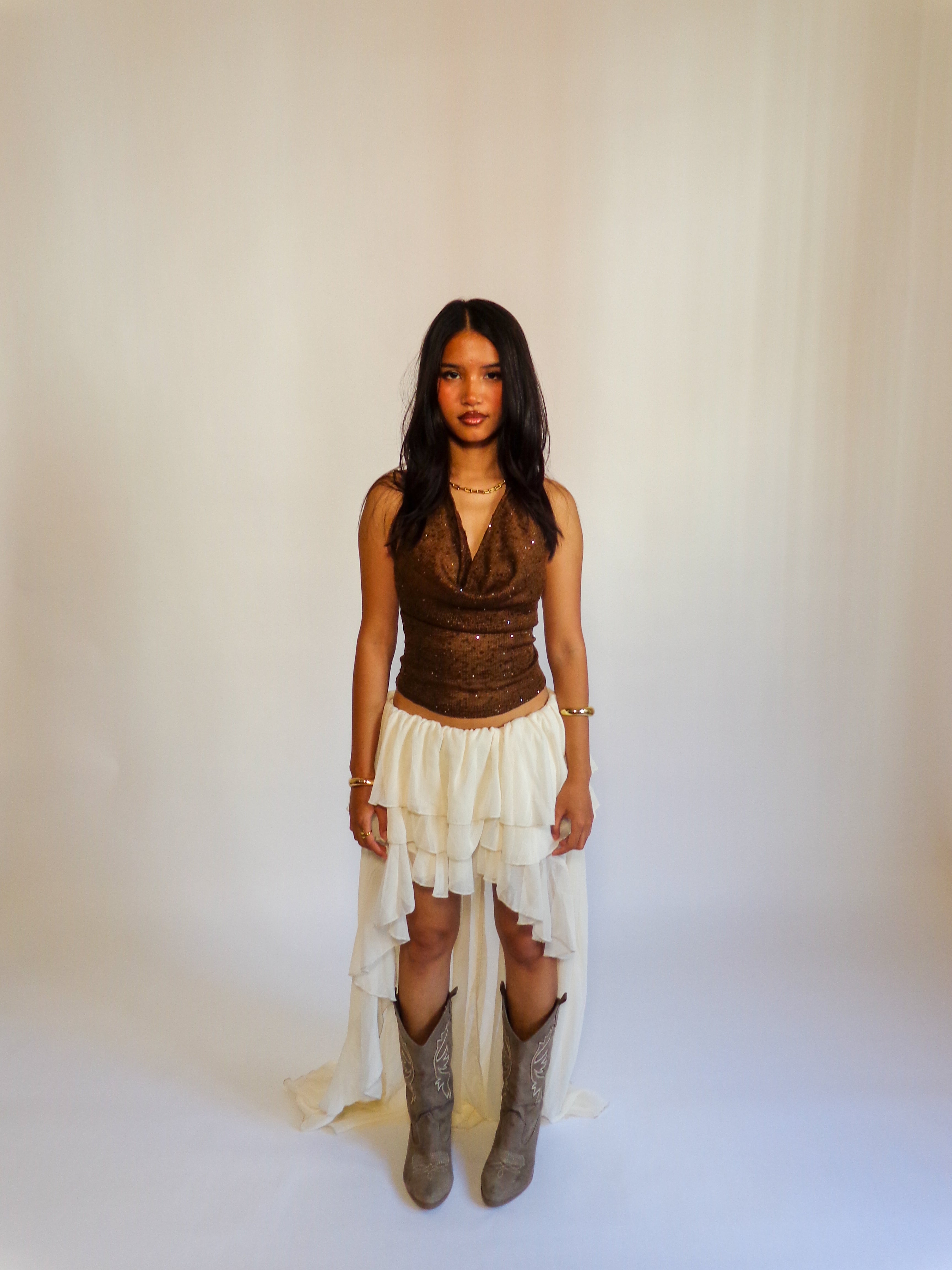 Bronze Shimmer Drape Top