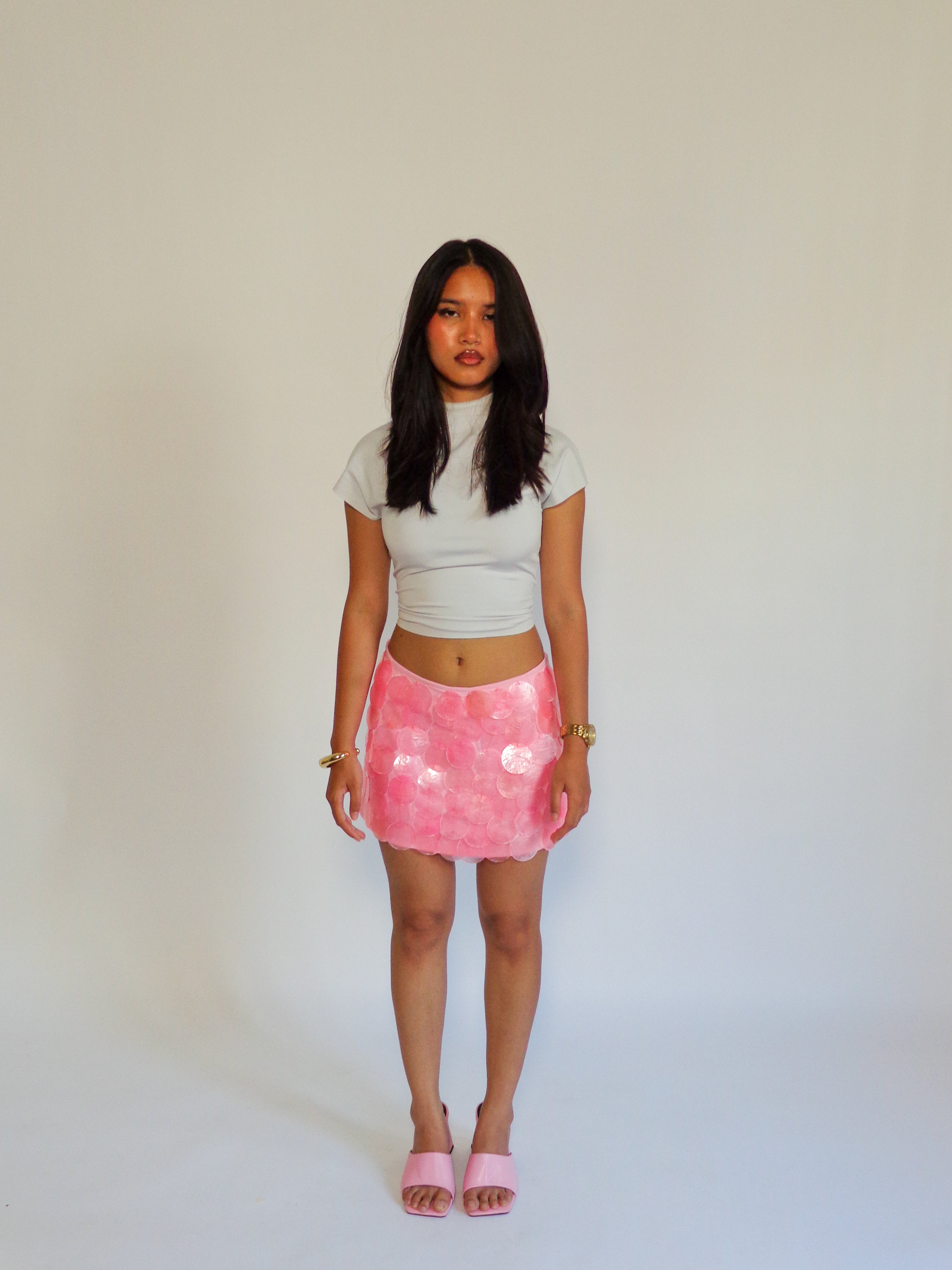 Shell Sequin Skirt in Pink