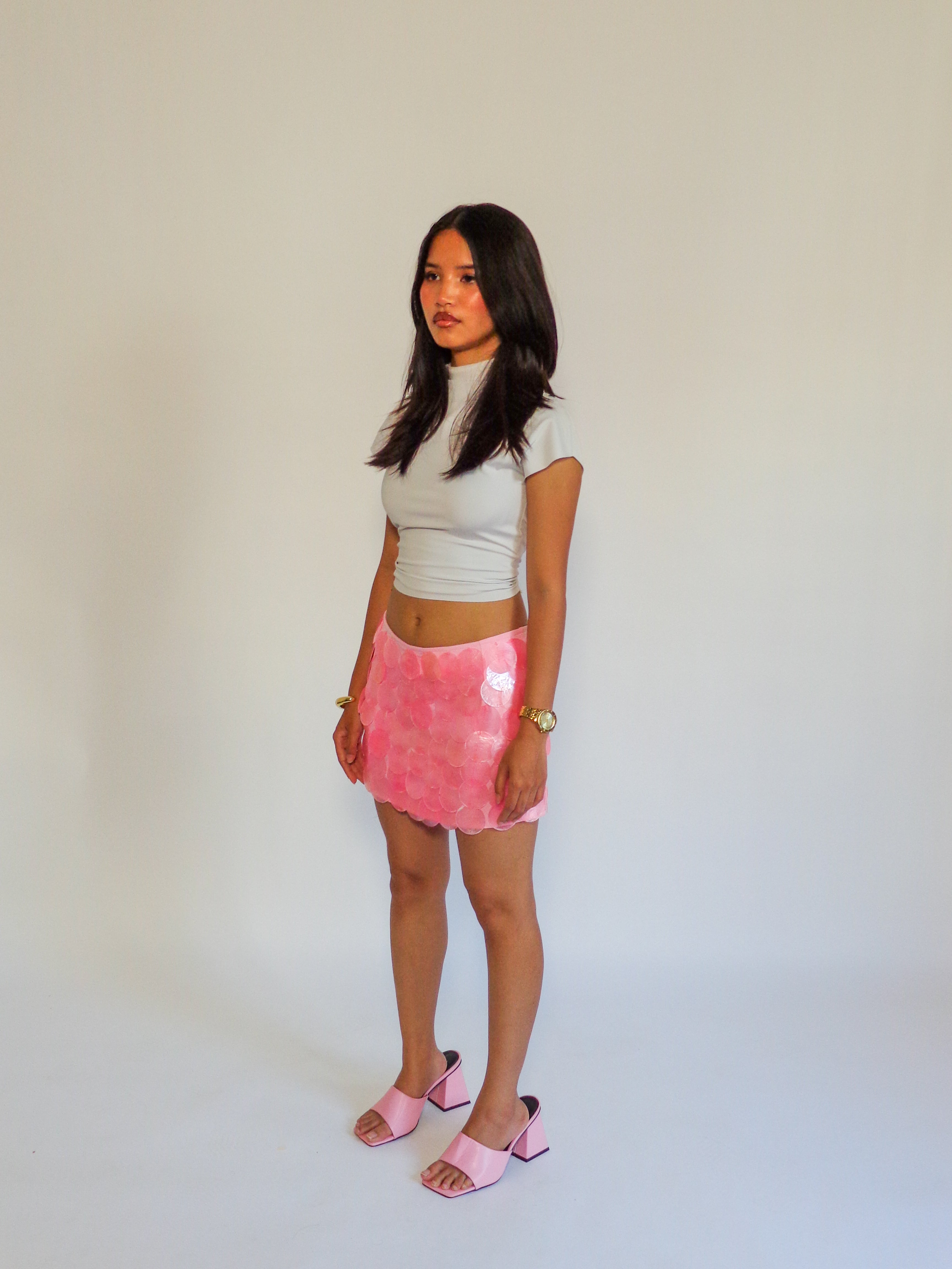 Shell Sequin Skirt in Pink