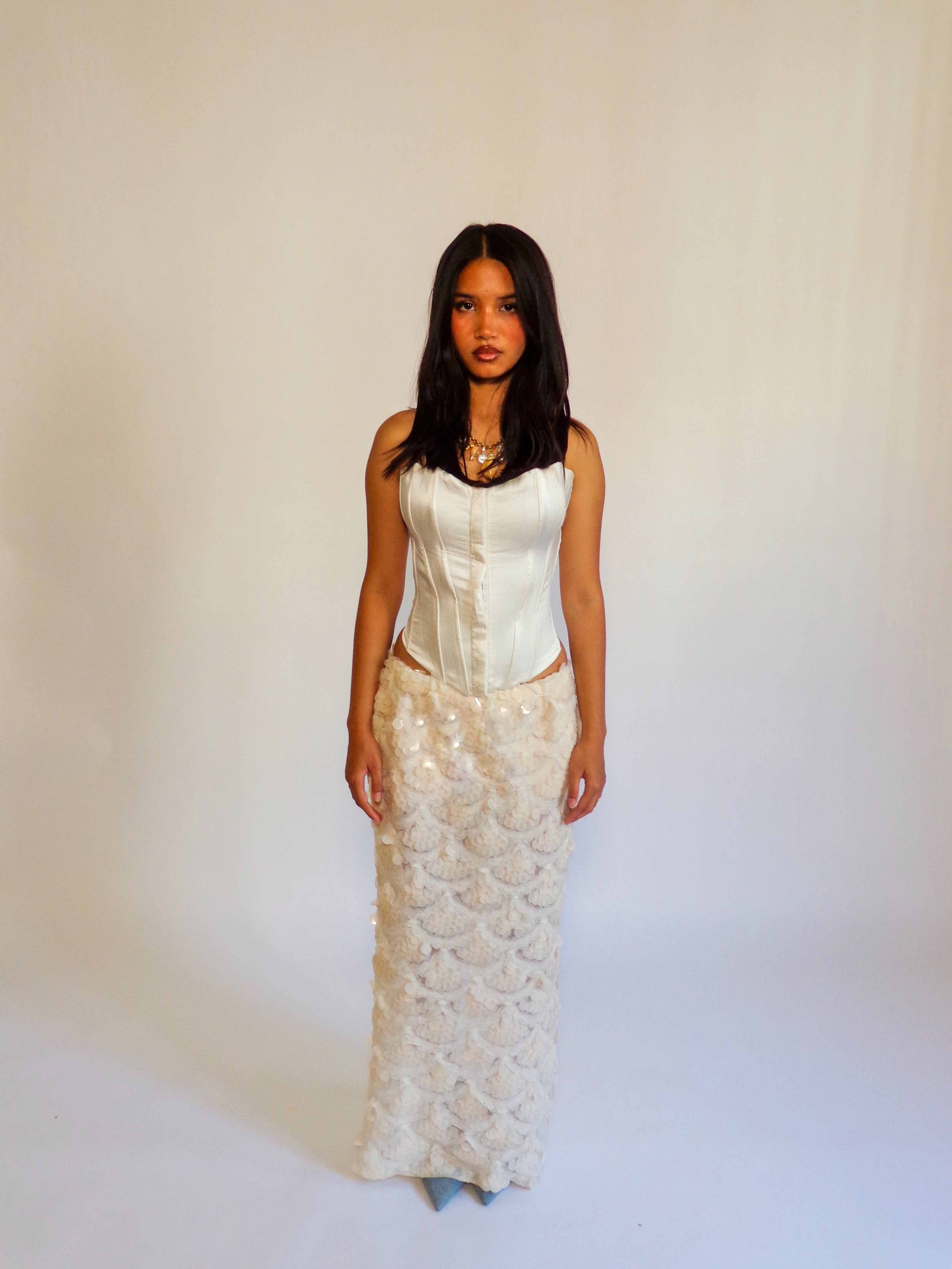 Sequin Scallop Maxi Skirt